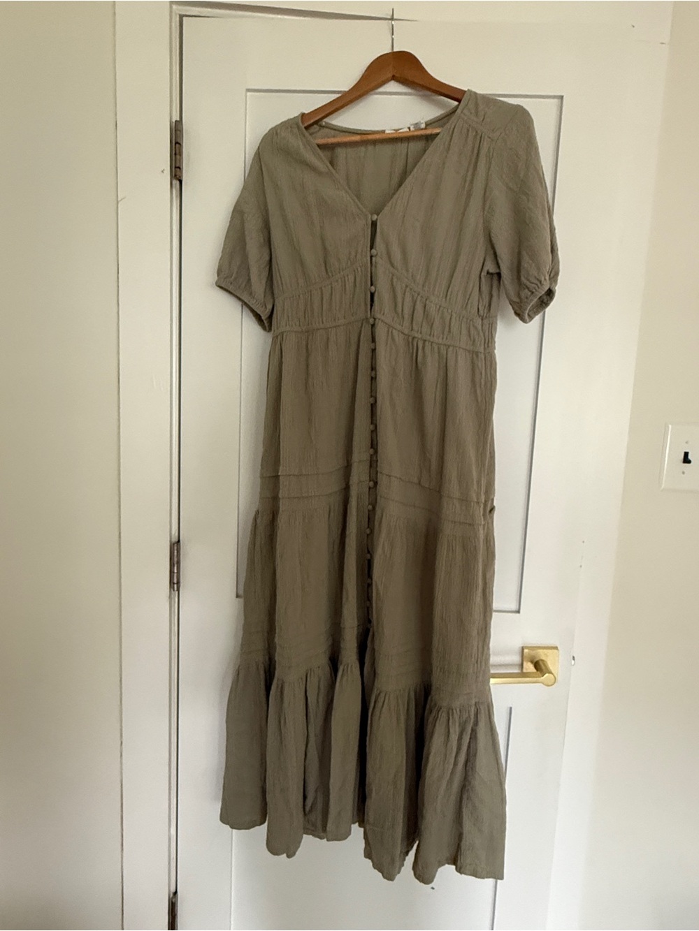 Lucky Brand Sage/Olive Green Button-Front Maxi Dress
